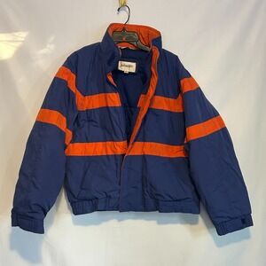 Vintage Ski Jacket St. John's Bay Mens Medium Puffer 90s Blue Orange Winter Coat